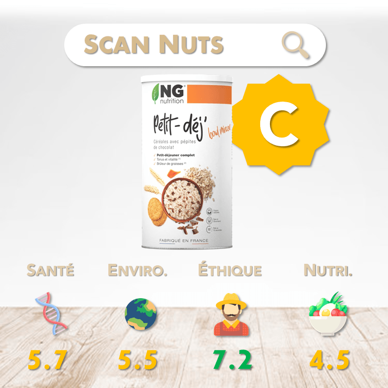 NG nutrition pépites chocolat petit déj score scannuts