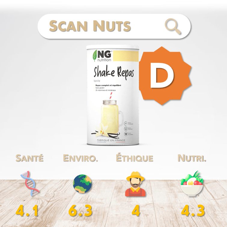 NG nutrition vanille shake repas score scannuts