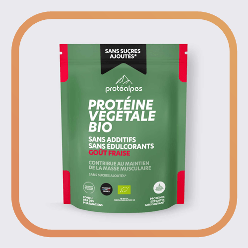 Protéalpes Protéine végétale BIO goût fraise – Gamme sans sucres ajoutés